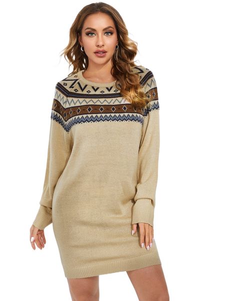 

drop shoulder geo pattern knit dress c6g0#, White;black
