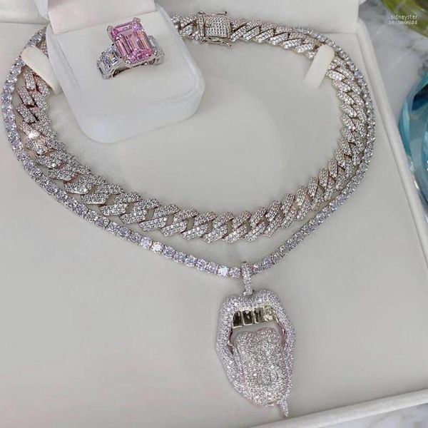 Chokers Iced Out Bling CZ Mund Anhänger Dollar Symbol Gravierte 5mm Tennis Kette Tropfende Lippe Halskette Hiphop Frauen Männer Choker Schmuck Sidn22