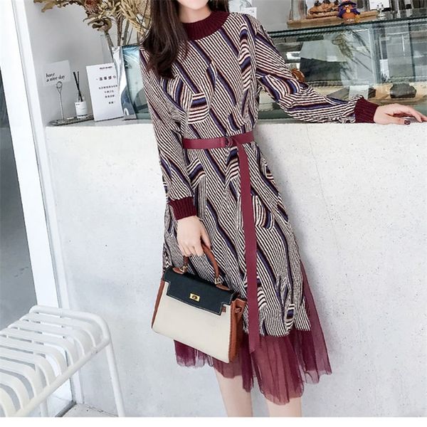 

autumn dress striped chiffon pleated skirt pleated lace bottoming skirt waist slimming long skirt high-end temperament 210412, Black;gray