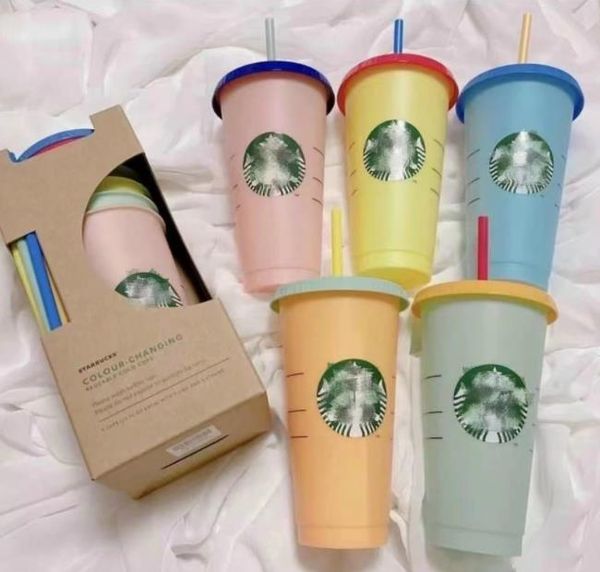 

starbucks mugs 24oz/710ml plastic tumbler reusable clear drinking flat bottom cup pillar shape lid straw mugs bardian 50pcs dhl