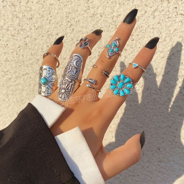 

boho vintage flower wedding ring set for women opal crystal engagement ring 2022 bohemian jewelry gifts accessories, Silver