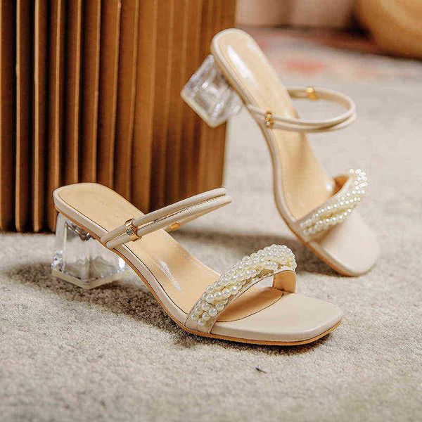 

slippers sandals women s new beaded crystal bottom a pedal thick highheeled shoes square toe outside wear fashion 220516, Black