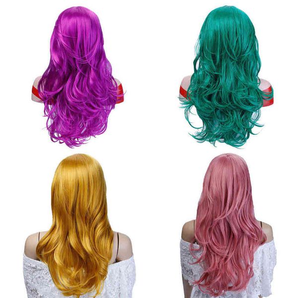 

halloween synthetic hair wig long wavy s for women red heat resistant female cosplay shangke 220622, Black