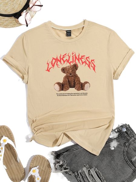 

bear & slogan graphic tee w9ap#, White