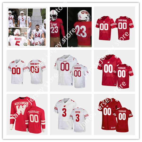 XFLSP College Wisconsin Stitched Football Jersey Darryl Peterson 10 Deacon Hill 32 Julius Davis 34 Jackson Acker 20 Ben Carlson 33 Brad Davison 23