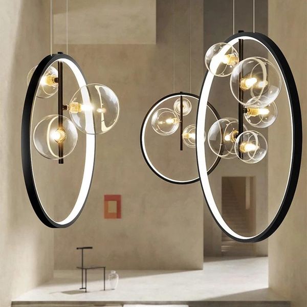 Lampade a sospensione Lampade a LED nordiche semplici ed eleganti Decorazione ad anello in metallo Lampada da sospensione a sospensione per lampadario a soffitto per soggiorno