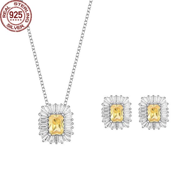 

new s925 sterling silver yellow zircon earrings necklace female jewelry two piece set high sense autumn pendant girl