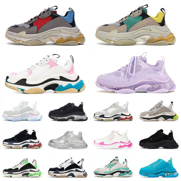 2022 Scarpe casual di alta qualità Triple S Suola trasparente Lavanda Filigrana nera Beige Vino bianco Rosso Cherry Blossom Powder Old Dad Sneakers Scarpe da ginnastica da donna da uomo