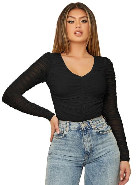 

ruched sheer mesh overlay j8lk#, White