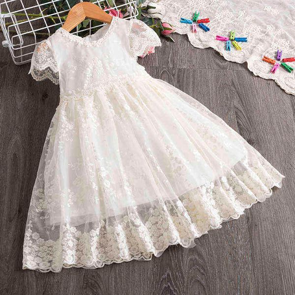 Vestido de verão de renda branca Tutu Baby Girl Casual Casual Crianças vestidos para festas e casamento Princesa Crianças Y220510