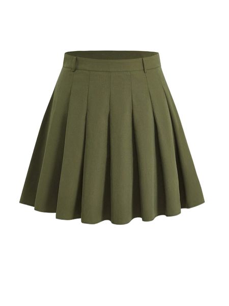 

plus solid zipper side pleated skirt c2dj#, Black