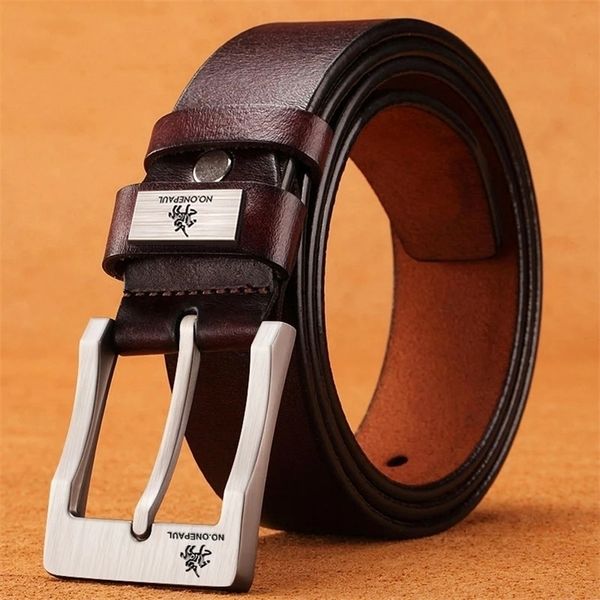 

genuine leather for mens buckle jeans cowskin casual belts business cowboy waistband male fashion designer 220811, Black;brown