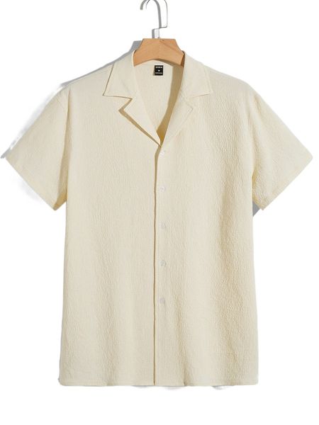 

men lapel neck textured button front shirt e4yu#, White;black