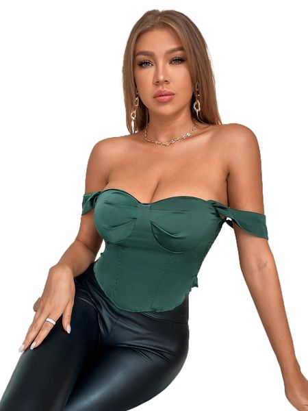 

off shoulder backless bustier satin w268#, White