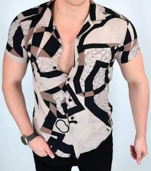 

designer mens casual shirts 3xl fashion print short sleeve summer hawaiian shirt slim fit man clothes chemise cardigan blouse shirt, White;black
