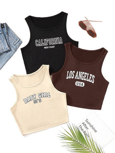 

3pcs letter graphic tank t0k0#, White