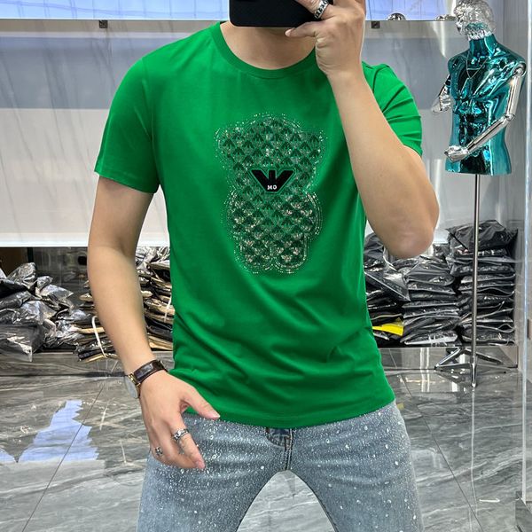 

men's t shirt summer new 2022 korean slim round neck personalized letter drill short sleeve t-shirts men's wear, White;black