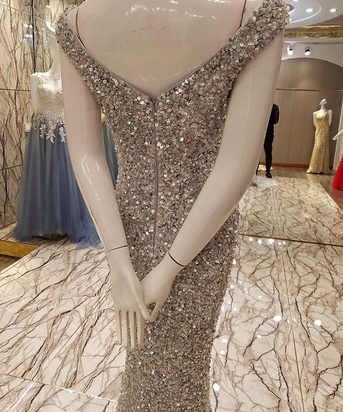 Abiti di Lusso Argento Sirena Abito Da Sera Convenzionale 2022 Sexy Bling Paillettes di Cristallo Lungo Del Partito di Promenade Robe De Soiree Vestido De229o