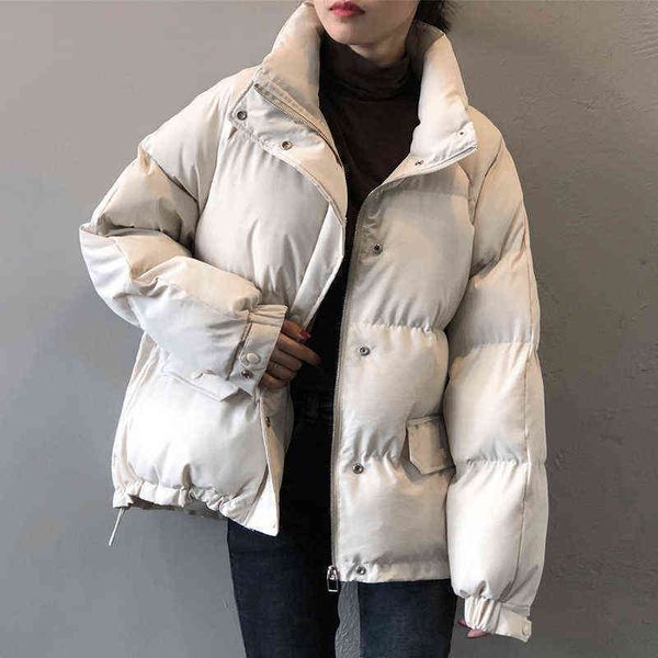 

winter ladies fashion oversize stand collar jacket style women zipper thicken warm bread down parka chic coat female 211118, Black