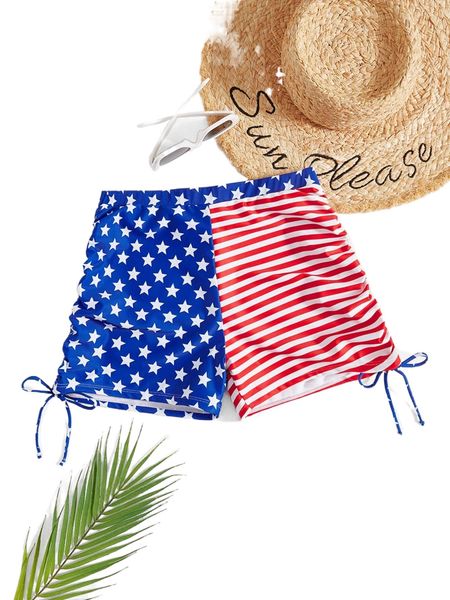 

plus striped & star print drawstring side bikini bottom b8rt#, Black