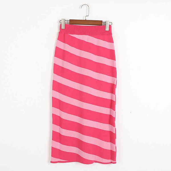 

skirts diagonal stripe split knit skirt 2022 spring and autumn leisure waist closing color matching skirt dalang knit osst, Black