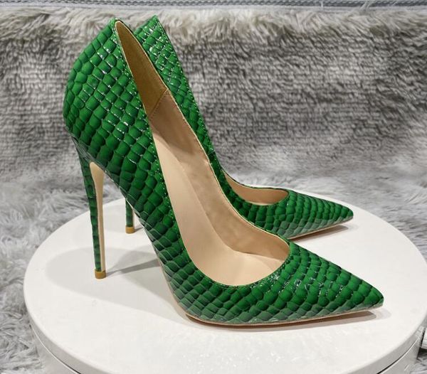 

with logo designer shoes women red bottoms high heels 8cm 10cm 12cm plus size euro34 to 45 pointed toes pumps wedding party dress green snak, Black