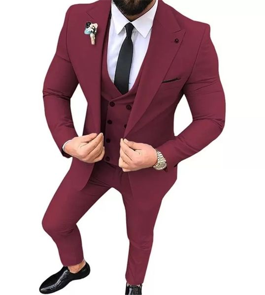 

custom made burgundy wedding tuxedos groom wear for slim fit men's business dress suits prom party dinner plus size 3 pics set(jacket+v, Black;gray