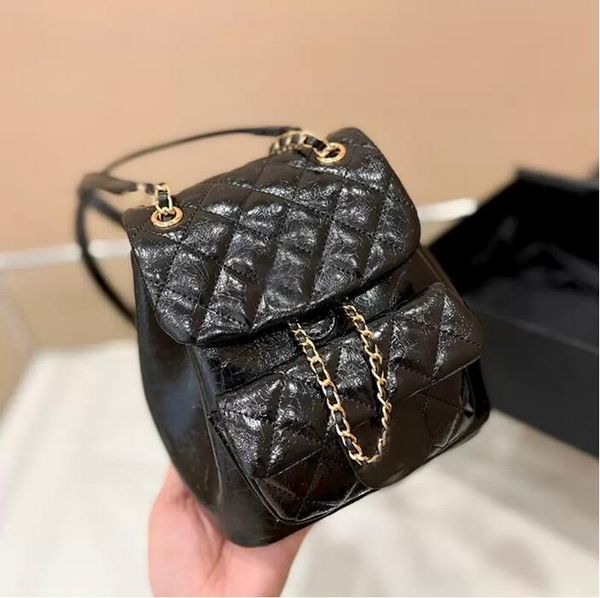 

fashion women check calfskin mini backpack bags bucket white/black multifunction quilted matelasse chain crossbody shoulder drawstring outdo