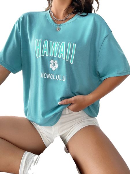 

letter & floral print drop shoulder tee c5gu#, White