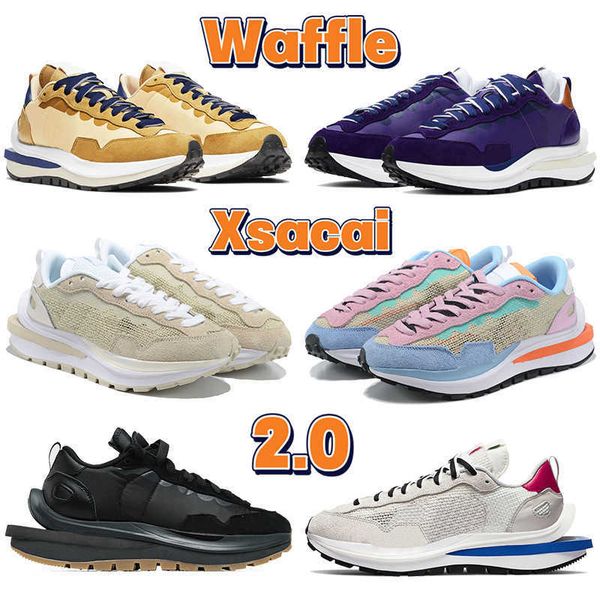 

fashion waffle xsacai 2.0 running shoes sesame blue void dark iris noir sail mesh gum pastel mens sneakers women trainers us 5.5-11, Black