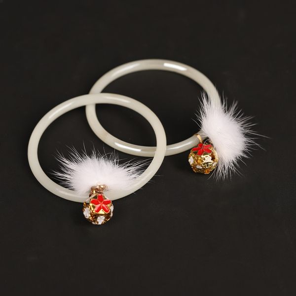 

bracelet antique hanfu imitation rabbit hair style super fairy fine jade chalcedony pair ring hand bracelet, Golden;silver