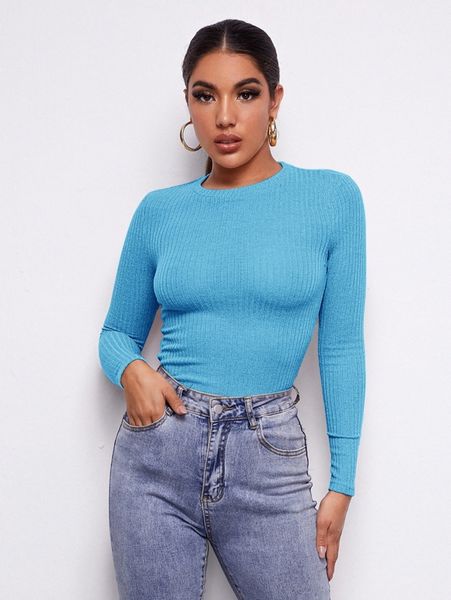 

marble ribbed knit long sleeve tee h8a9#, White