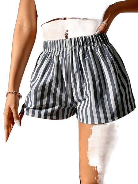

petite elastic waist striped shorts n1ol#, White;black