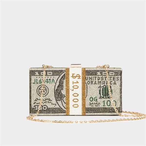 Степка денежных долларов мешок денежных средств для женщин хрустальной рисовать бриллиантовые сцепления вечерние сумки ужин и сумочки y201224