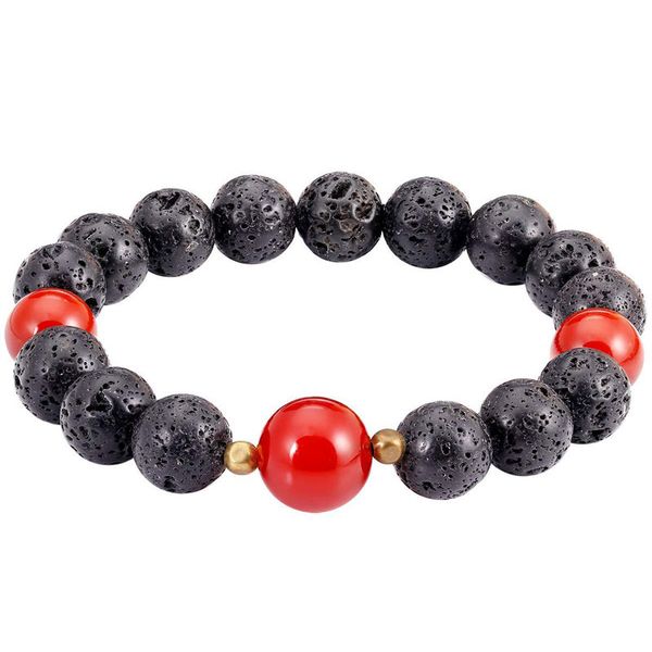

natural 8mm energy lava stone strands elastic charm bracelets for men women yoga sports beaded handmade fashion jewelry, Black