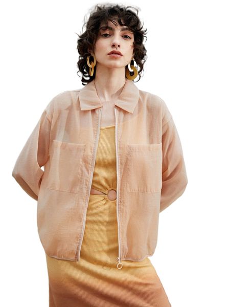 

dual pocket zip up blouse 55un#, White