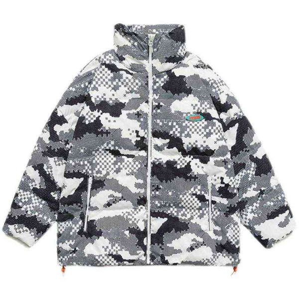 Piumino da uomo Parka Cappotto mimetico Parka Street Warm Hip Hop Giacca imbottita oversize casual 2022 Inverno Harajuku Campus Varsity Bomber Park T220809