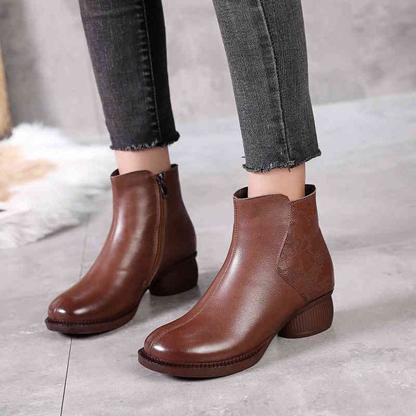 

slippers large leather fashion casual women's short boots national style martin 21 autumn and winter thick medium heel shoes sgi2, Black