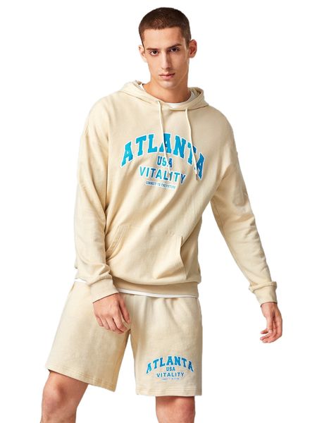 

men letter graphic drop shoulder drawstring hoodie & shorts v9mr#, Gray