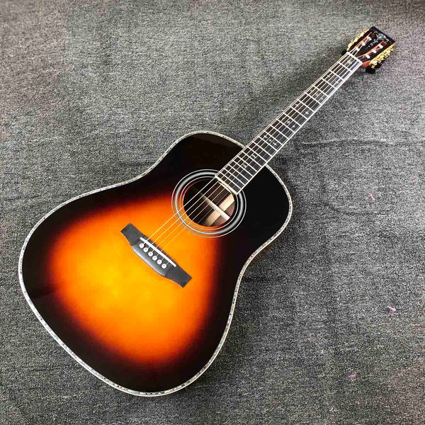 Özel AAAA Tüm Katı Cocobolo Ahşap Akustik Elektro Gitar Dreadnought Vücut 28aa Fantezi Abalone Sunburst