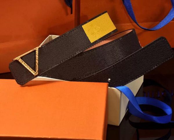 

classic men designer flat belt fashion casual letterplate buckle smooth womens mens leather belt width 3.8cm with orange box size 105-125, Black;brown