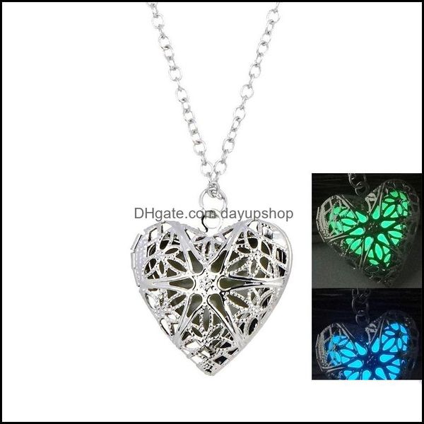

lockets necklaces pendants jewelry glow in the dark necklace opening heart aromatherapy essentials oil diffuser floating cha dhmwl, Silver