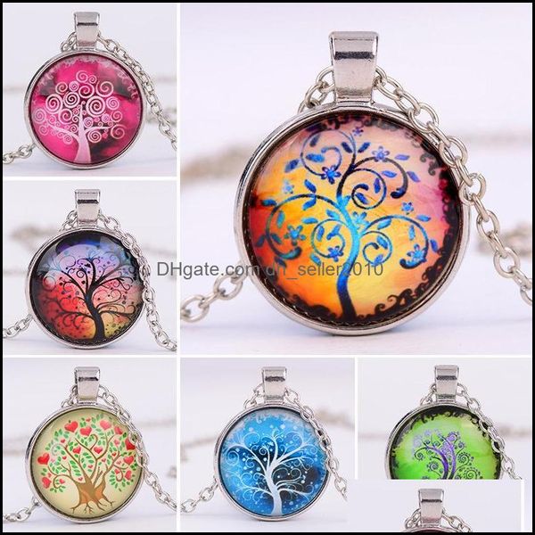 

pendant necklaces living tree of life beautifly alloy vintage glass cabochon bronze chain necklace accessary nice women dhseller2010 dhaej, Silver