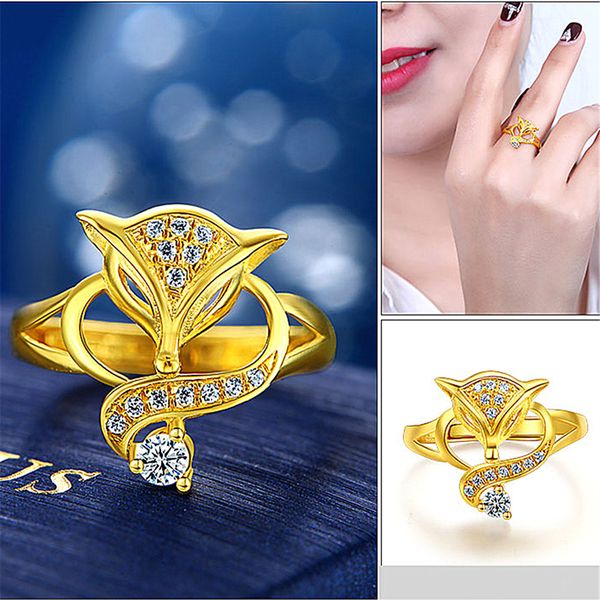 Goldfuchs-Ring für Frauen, weiblich, eingelegter Zirkon, schöner schöner Schmuck, Geschenk für Damen, Eheringe