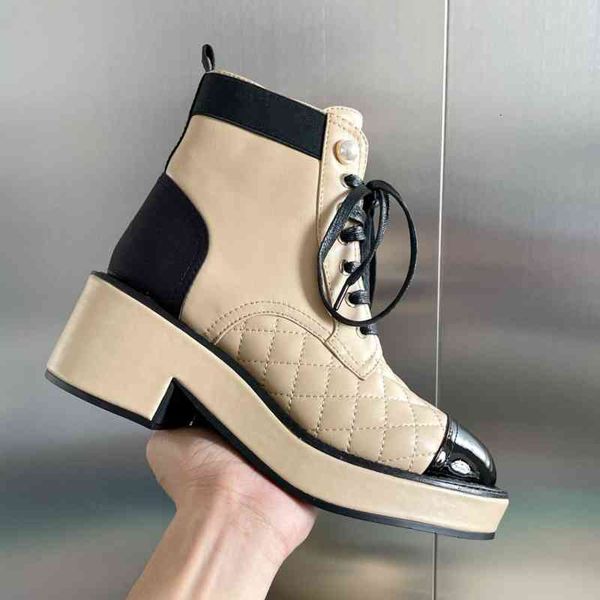 

boots winter ankle platform genuine leather shoes toe round lace up high heels mixed colors female zapatos de mujer, Black