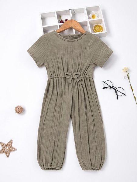 

toddler girls button back drawstring waist jumpsuit she, Blue