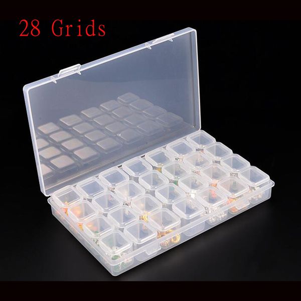 28/56 GRIDS CASA DE ARMAZENDO DE BERDADE DIAMENTO DE DIAMIANTE para diamantes pintando Rhinestone Nail Arts Tools Diy Art Craft Nails Art Small descobries contas