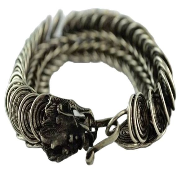 

old chinese wonderful handwork miao silver dragon bracelet