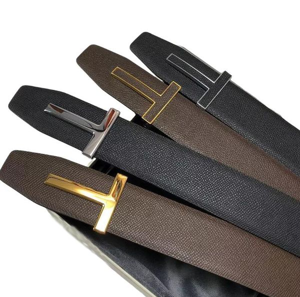 

luxury designer tom belt new men clothing accessories belts big t buckle fashion women genuine leather waistband with box, Black;brown