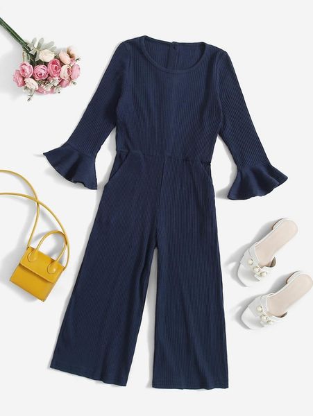 

toddler girls flounce sleeve wide leg jumpsuit she, Blue